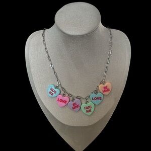 Conversation Hearts Charm Paperclip Necklace Valentine Coquette Jewelry Gift